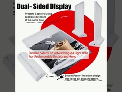 جعبه های روشن A4 دو طرفه تبلیغاتی LED برای منوی رستوران قابل شارژ