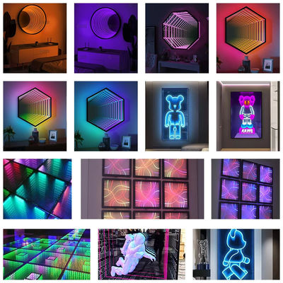 خرید صفحه اصلی آینه جادویی علامت نئون بی نهایت نون LED Rgb Signboard 3D Glass Neon Sign تولید آنلاین